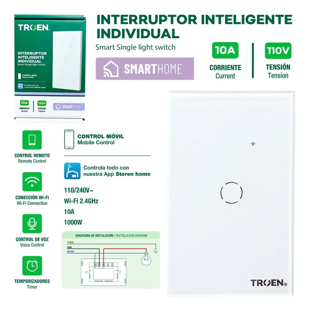 Interruptor Sencillo Smart Inteligente Troen